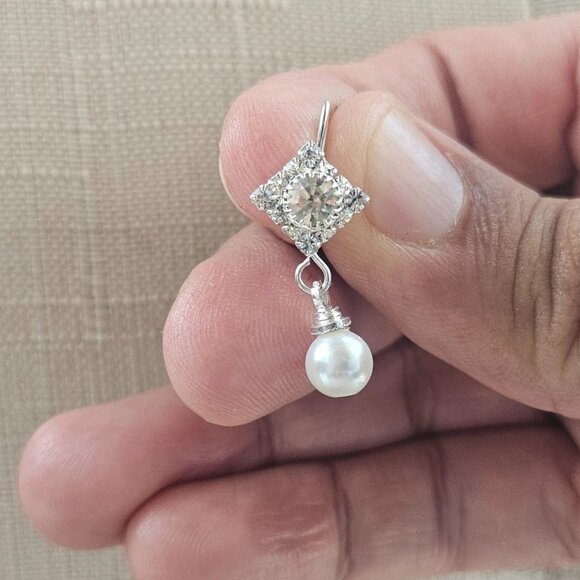 Women Earrings Silver Tone Small Faux Pearl Drop Down Fashion Jewelry New - Picture 8 of 12